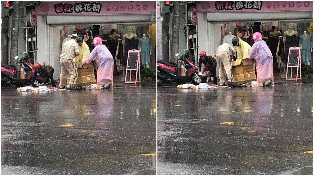 回收嬤大雨中紙箱破滿地 快遞秒拿「家私」帥炸!