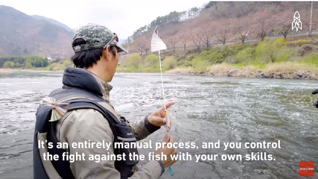 韓國傳統釣魚竿 三角螺旋形前端收放線