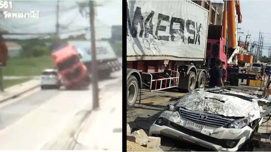 得神眷顧!大貨車側翻壓扁轎車 駕駛卻奇蹟生還