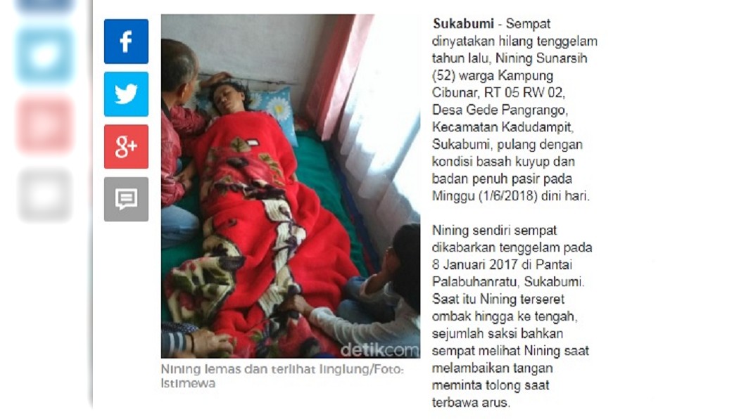 奇蹟!52歲婦被大浪捲走 失蹤一年半後原地被救回