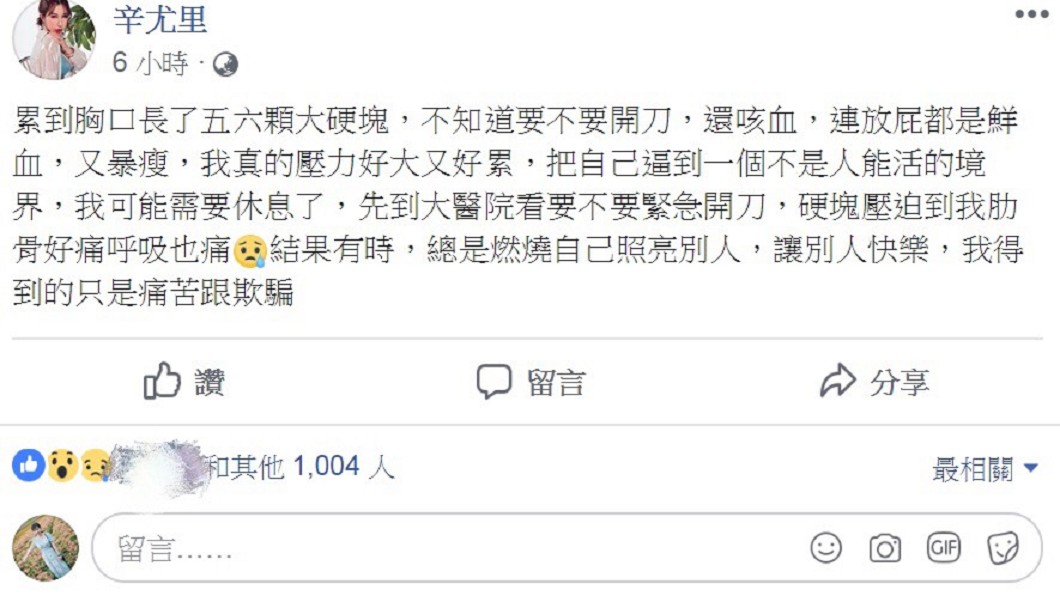 圖／翻攝自辛尤里臉書