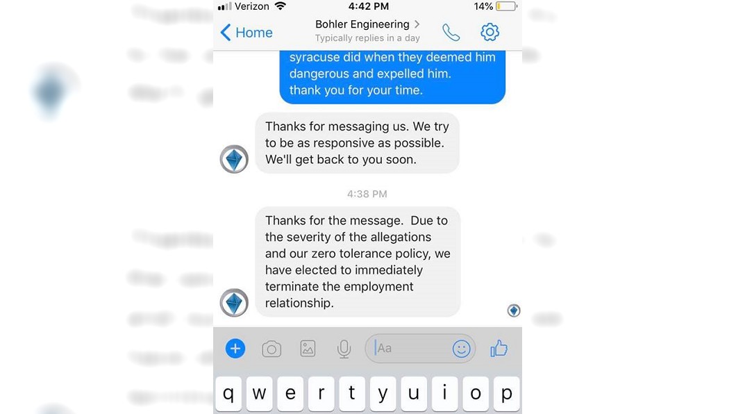 戈德曼的實習公司收到女方訊息,立刻終止合作。圖/翻攝自臉書