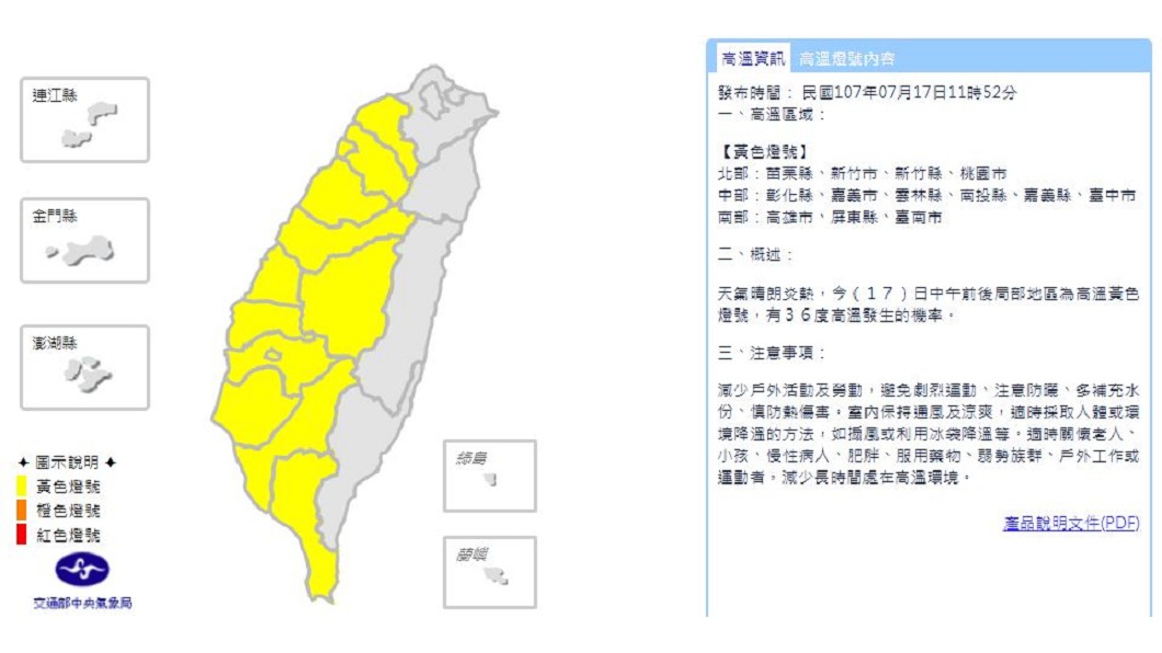快訊/高雄埔溪38度! 「桃園以南」全亮高溫黃燈