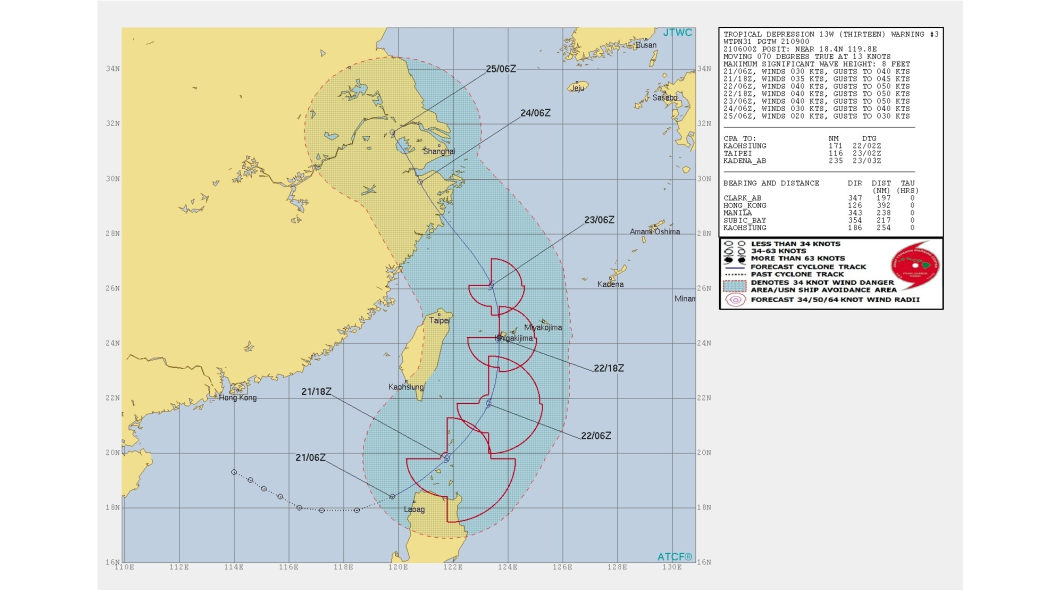 準颱「悟空」預計從東邊繞過後,往北邊大轉彎。圖/JTWC