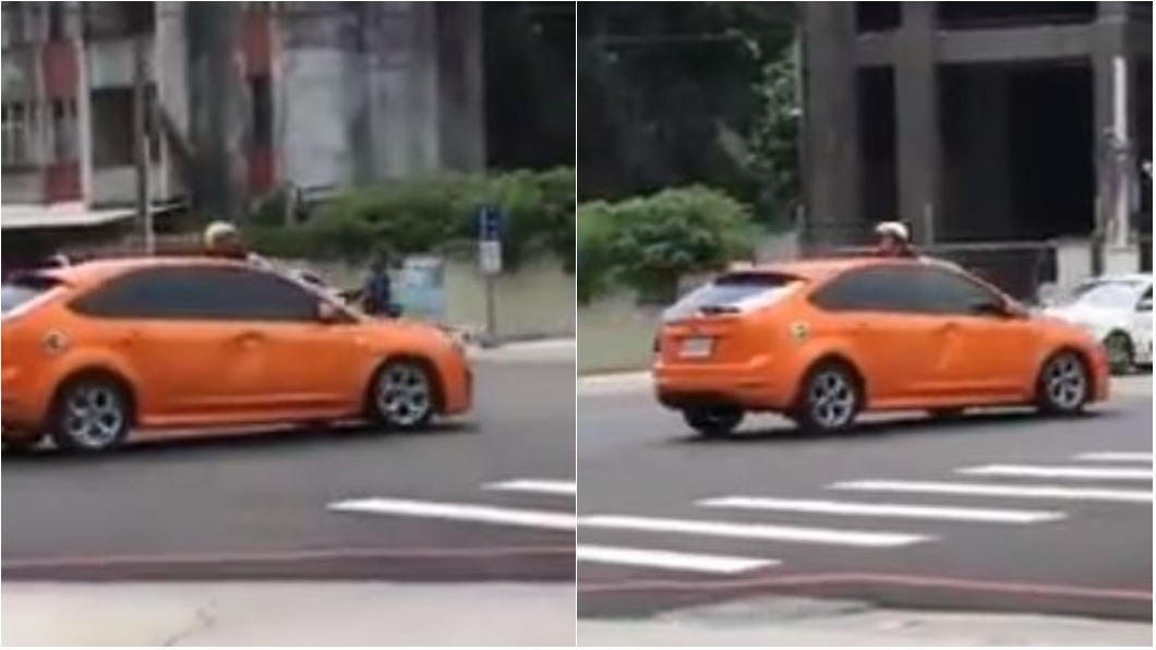 飄向北方？安全帽男趴車擋風玻璃上被載走