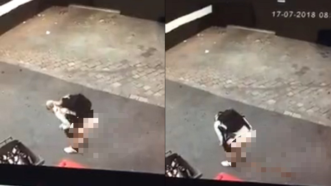 金髮女當街脫褲「噴射1公尺」 網驚:吃壞肚子?