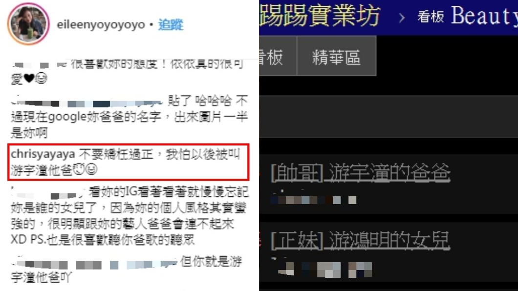圖／翻攝自游宇潼Instagram、批踢踢實業坊