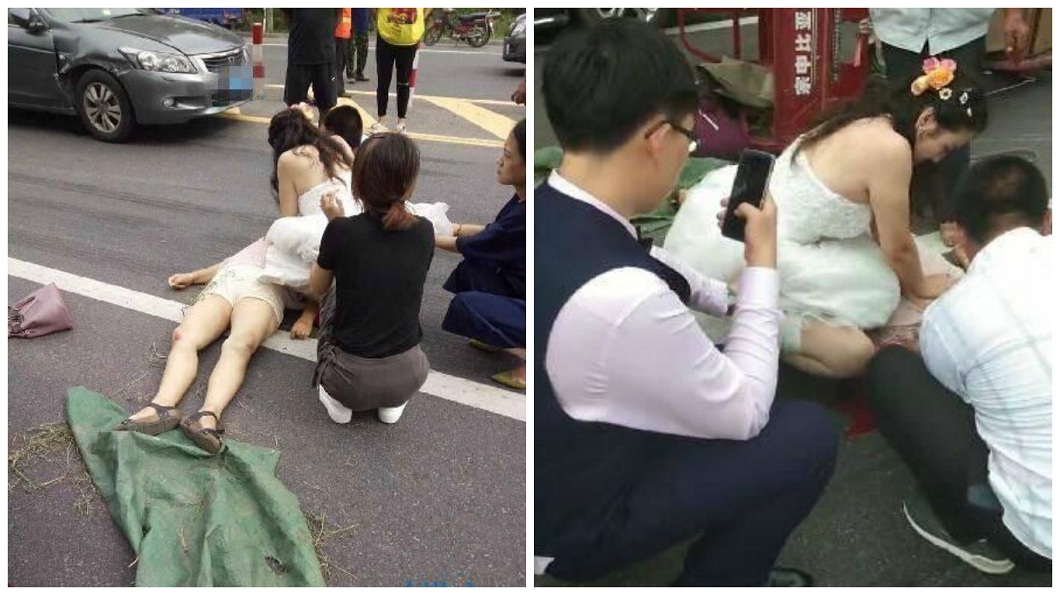 最美新娘!婚禮遇車禍 女醫穿婚紗跪地救老婦:我該做的