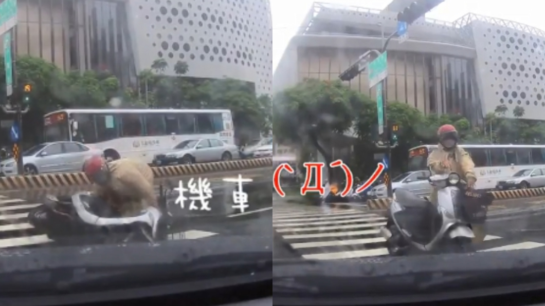 女騎士衝斑馬線違規左轉　險被撞竟怒摔包包！