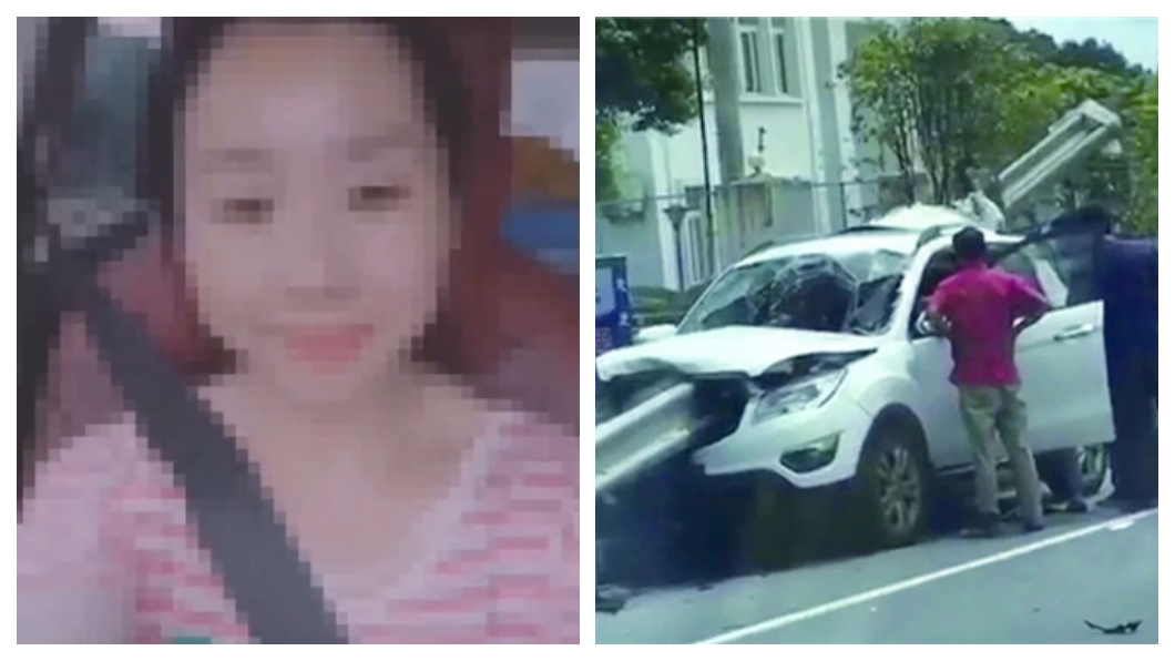 女子開車拍抖音甜笑　下一秒護欄貫穿車體