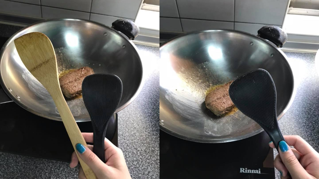 煎匙、飯匙比一比。圖/翻攝自爆廢公社