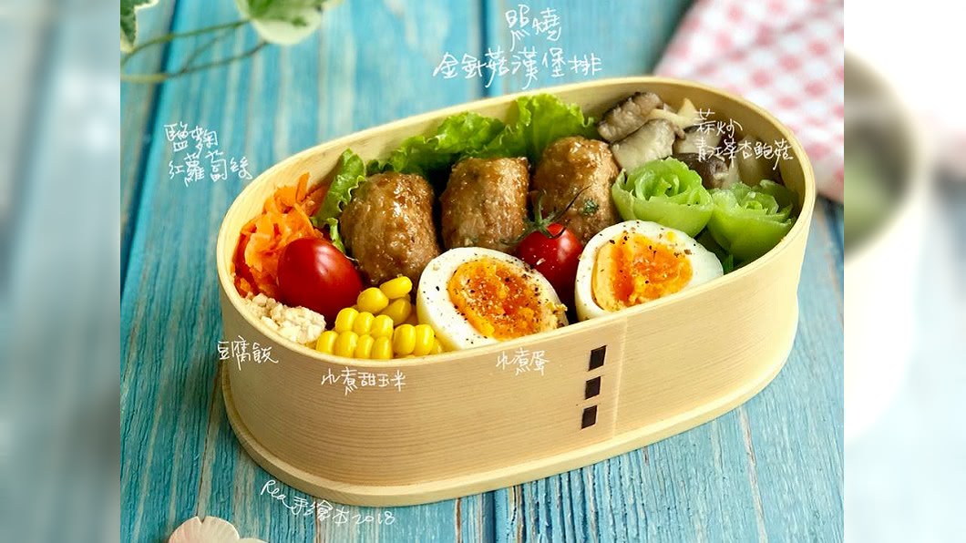 金針菇漢堡排便當實際成品。圖／賴小姐授權使用