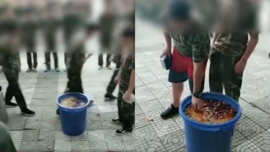 新生浪費食物被罰吃餿水 教官竟在一旁哈哈大笑