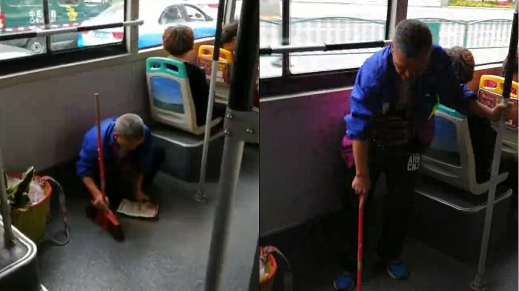 搭公車不慎灑泥土…老伯蹲地掃乾淨　網讚：這就是素質