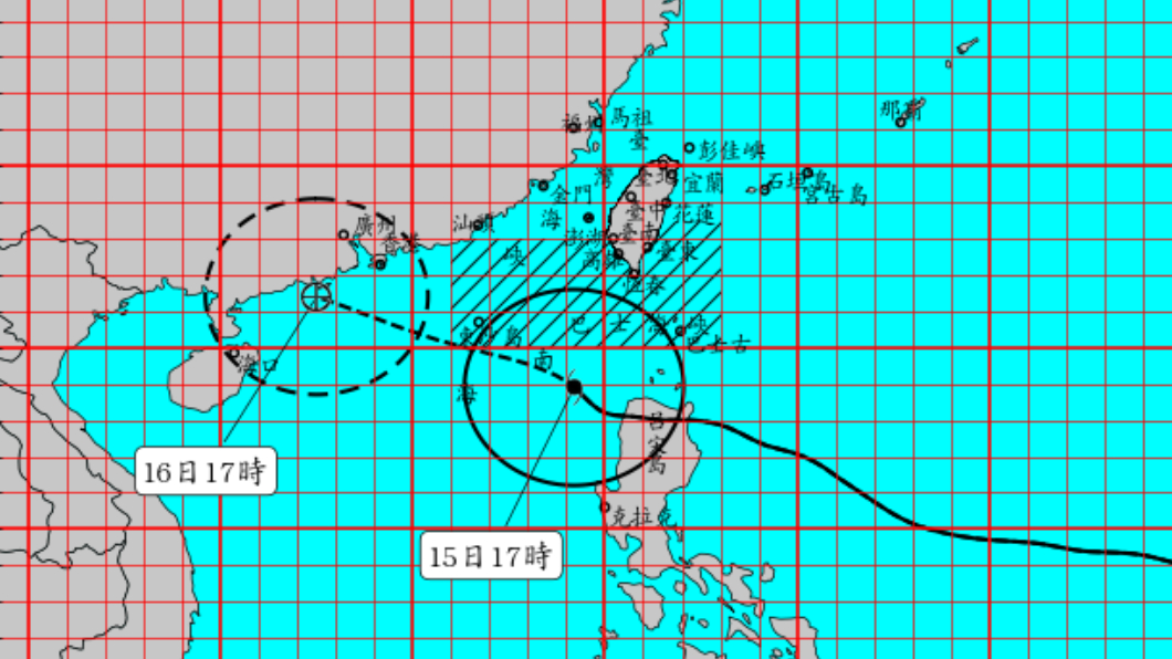 中颱山竹逐漸遠離台灣,往香港和廣東沿海地區靠近!圖/中央氣象局