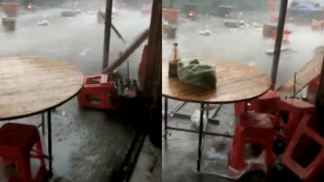 「山竹」狂風暴雨擾喜宴 桌子吹飛慘裂兩半!