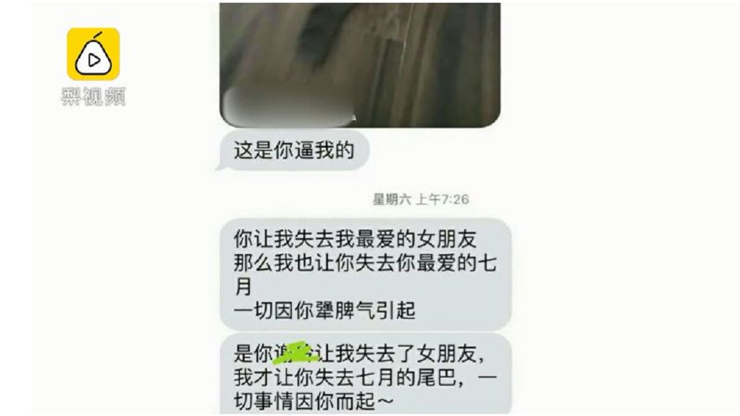 事後男方還傳訊給女方,怪對方一切事情都是因她而起。(圖/翻攝自梨視頻)