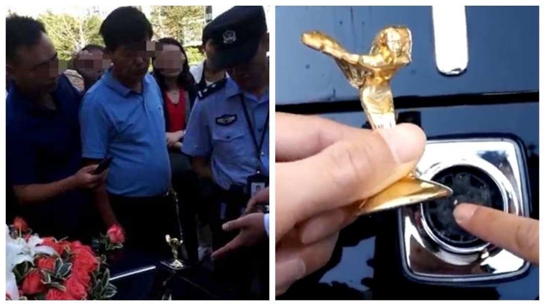 GG了!男討喜糖沾喜氣 把勞斯萊斯「飛天女神」折斷