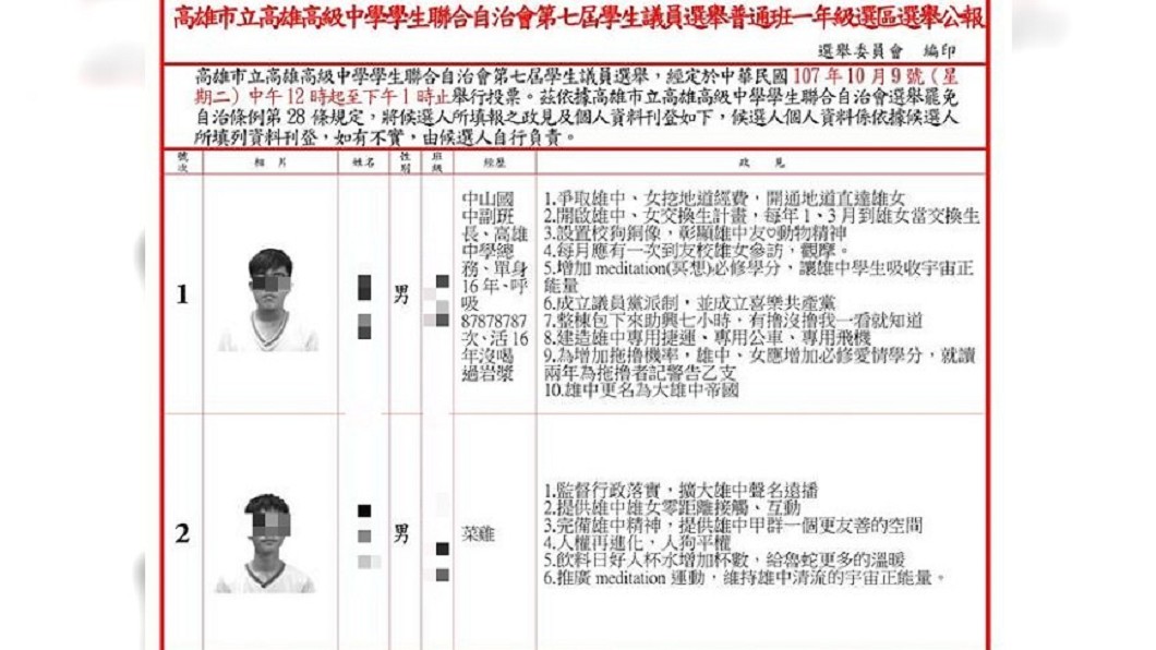 圖/翻攝自 高雄中學學生聯合自治會 KSSA 臉書