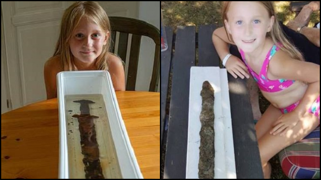 神奇！8歲女童湖中輕鬆拔出1500年「石中劍」