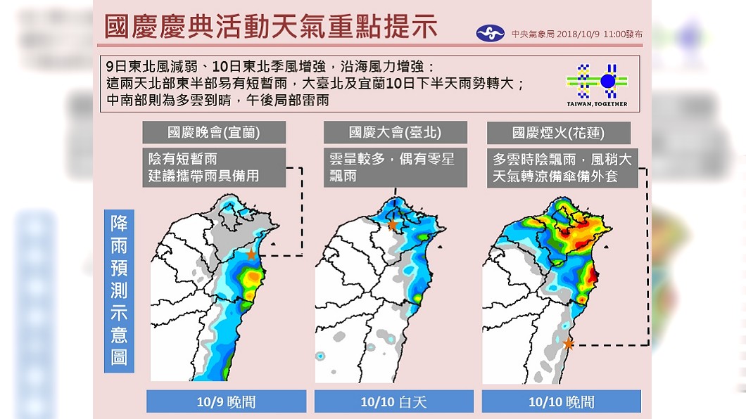 國慶能看到煙火嗎?這張圖秒懂天氣狀況