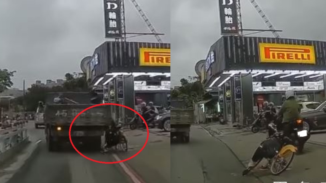 學生妹疑重心不穩自摔!險遭砂石車捲入車底