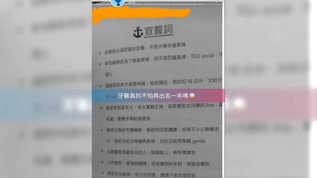 宿營誓詞竟要新生「陪睡陪上」 高醫大又惹議
