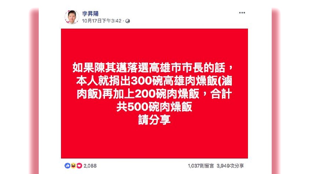 請500碗肉燥飯！　桃園建商發祭品文挺韓國瑜