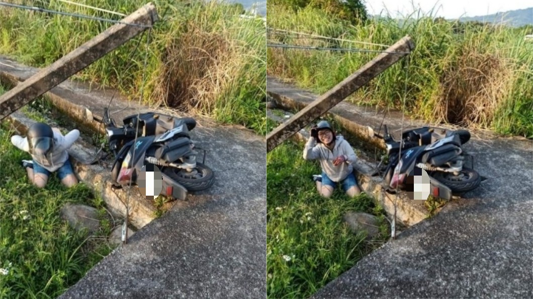 騎車過彎失敗「犁田」慘摔 她仍燦笑眾人讚:太正能量!