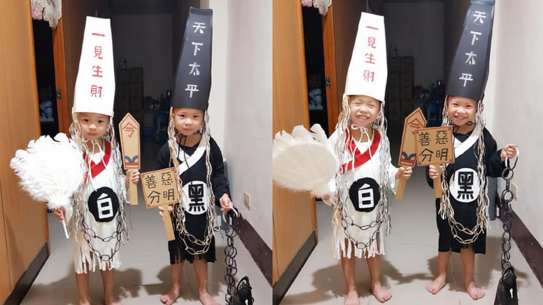 孩子萬聖節=爸媽的認真 美甲師媽巧手製「黑白無常裝」