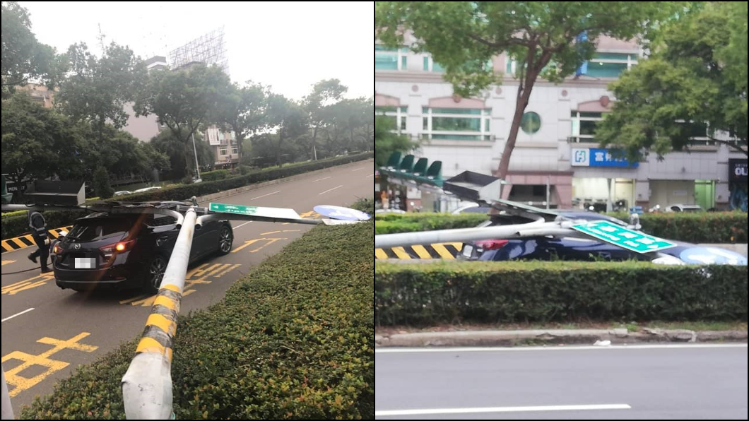 新竹風有多強?紅綠燈被吹斷 應聲壓毀1轎車