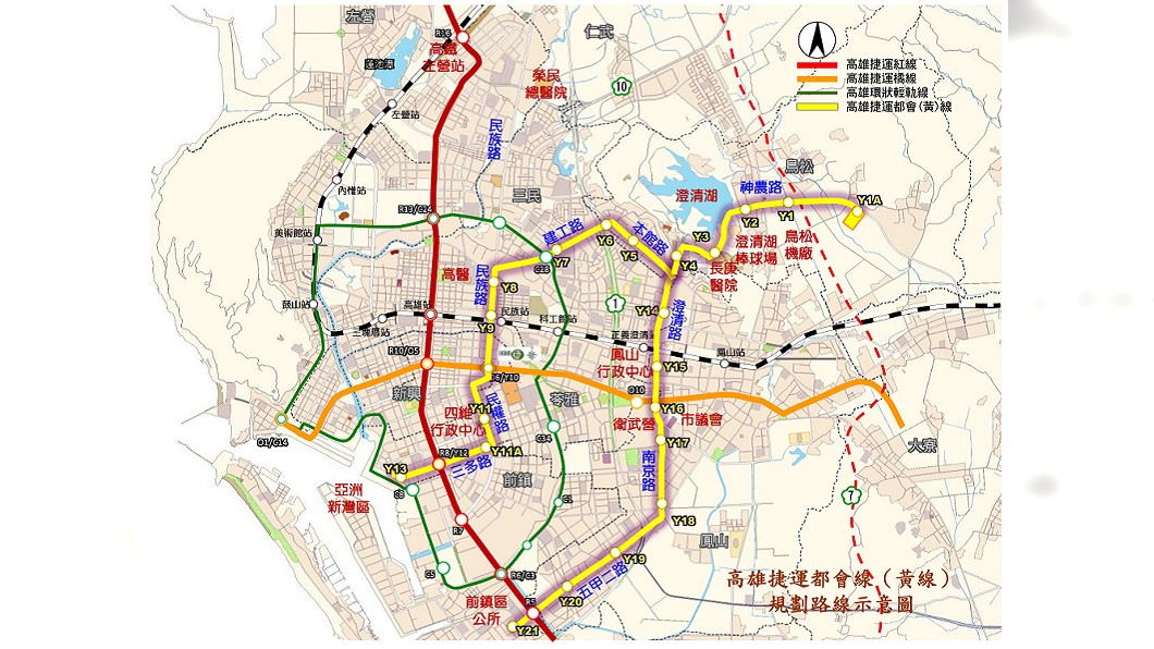 高捷黃線路線示意圖。圖/高雄市捷運局
