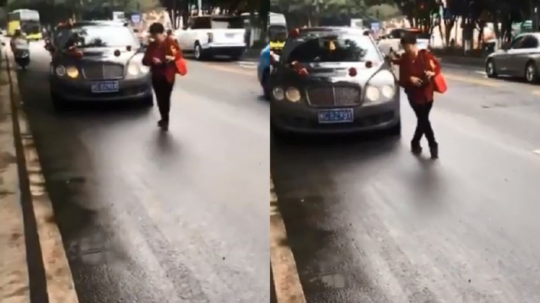 三寶大嬸闖馬路害慘 3輛千萬賓利連環撞