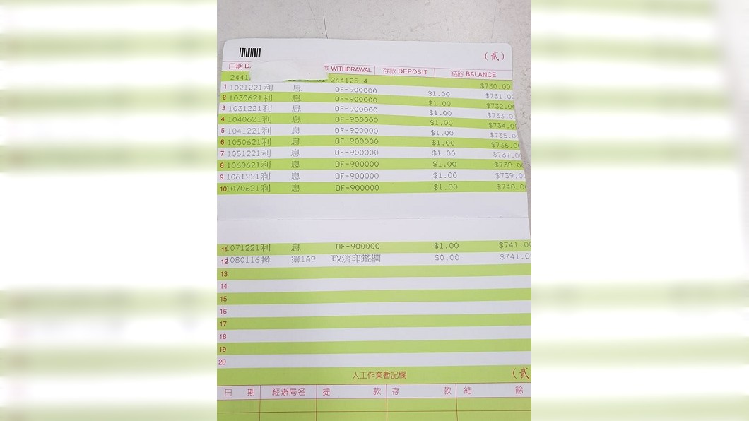 原PO每次利息都收入都只有1元。圖／翻攝自爆怨公社