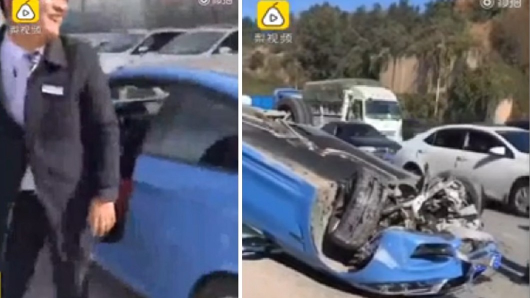 男炫耀BMW跑車後「翻車」 業者:那是試駕車