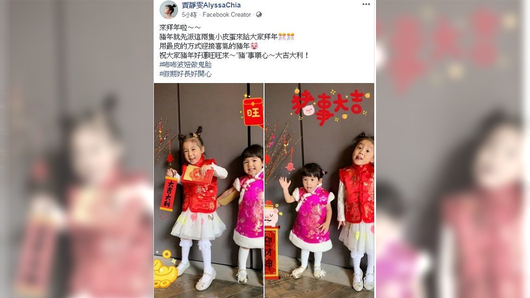 2人可愛的模樣讓網友們都直呼快融化了。(圖／翻攝自賈靜雯AlyssaChia臉書粉絲團)