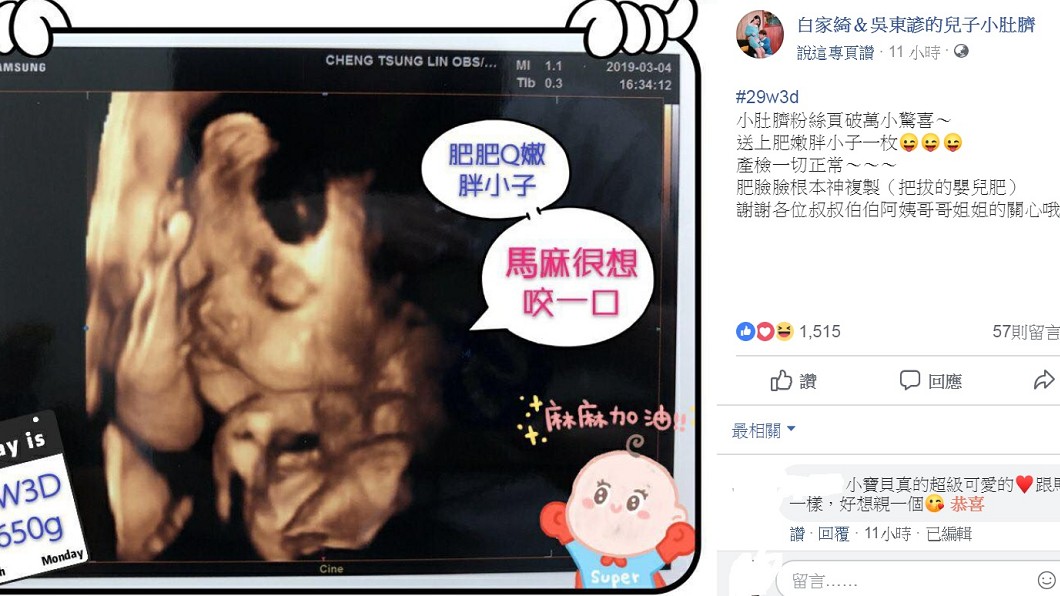 圖／翻攝自白家綺＆吳東諺的兒子小肚臍臉書