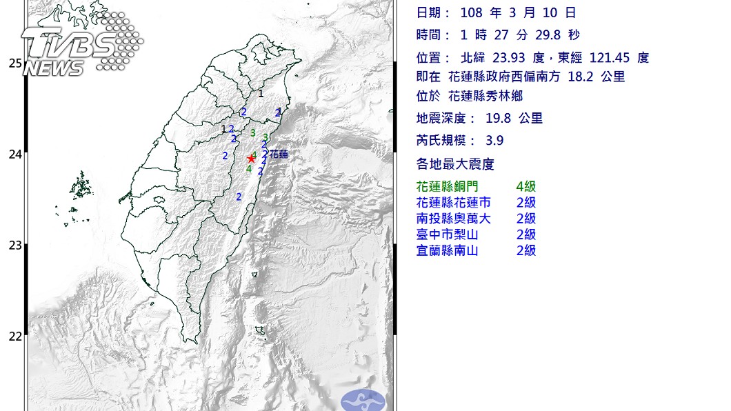 都是1:27！花蓮凌晨地震　距離1.7公里「一起搖」