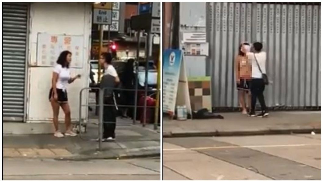 懷疑情郎劈腿…情侶當街大吵 女當街脫衣解熱褲