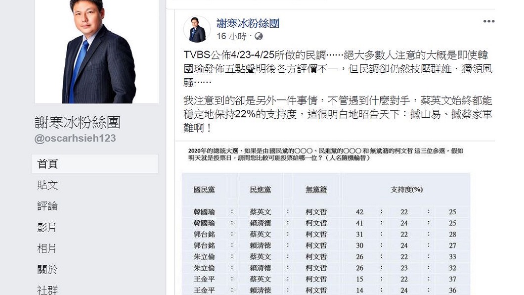 翻攝謝寒冰臉書