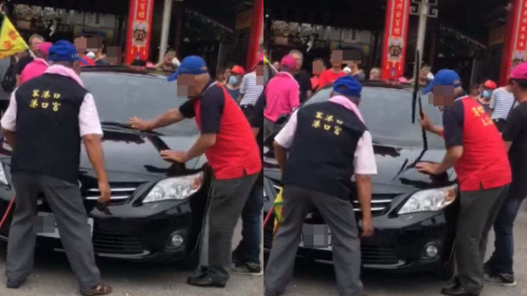 阿伯氣得拿起黑車的雨刷重摔。圖/翻攝自爆怨公社