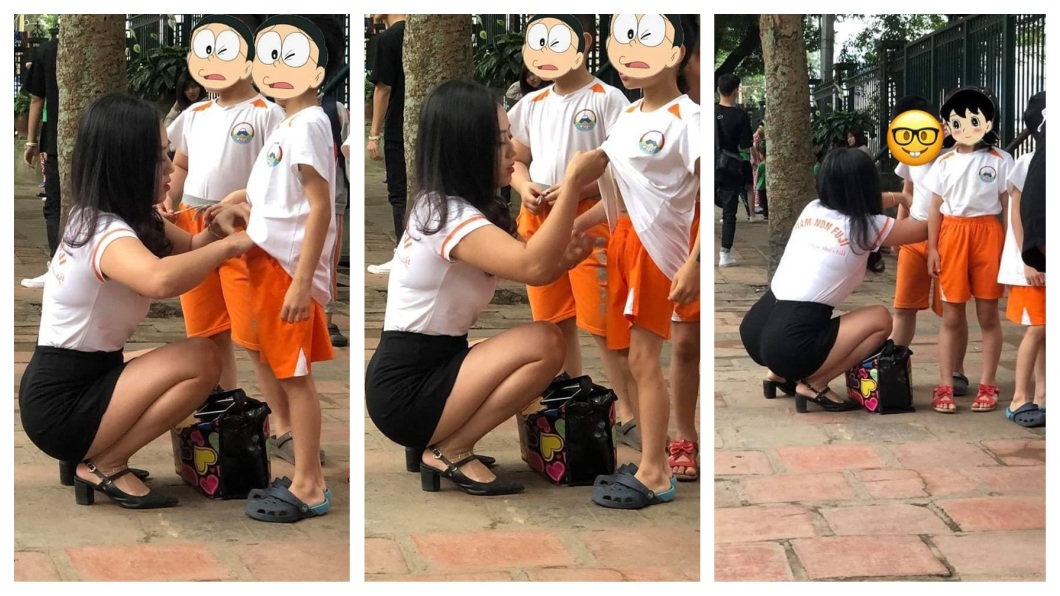 幼稚園老師幫孩子整理衣服…甜美擁火辣身材 爸爸們嗨翻