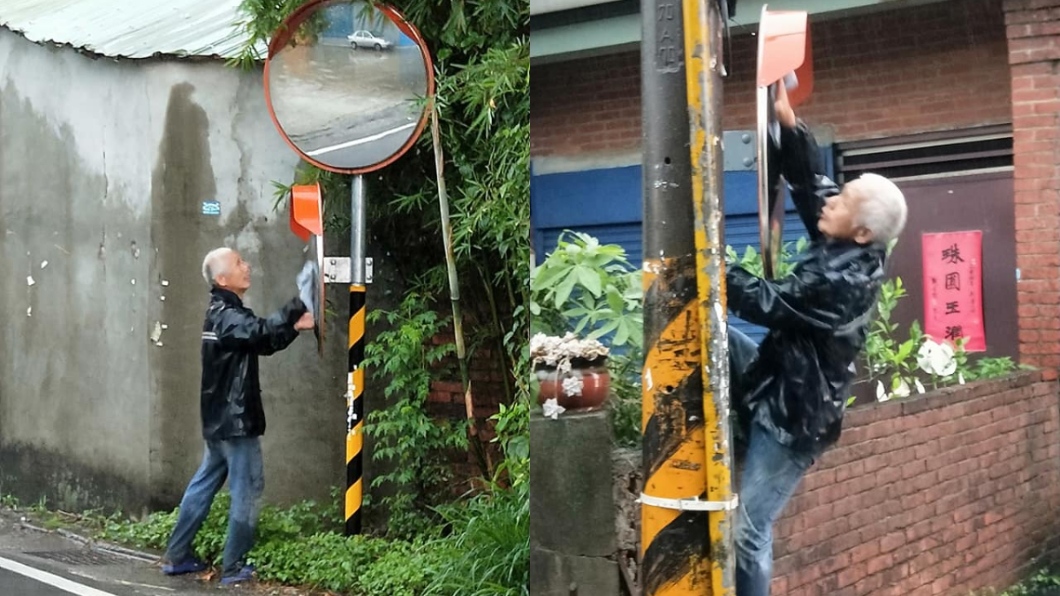 新竹大暴雨!巷內見阿伯爬牆「擦反光鏡」:看不到危險