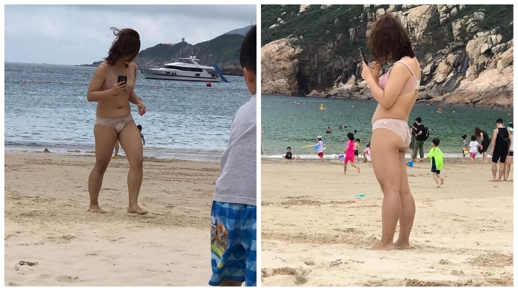 她漫遊沙灘…穿內衣而非比基尼 下腹部還貼衛生棉
