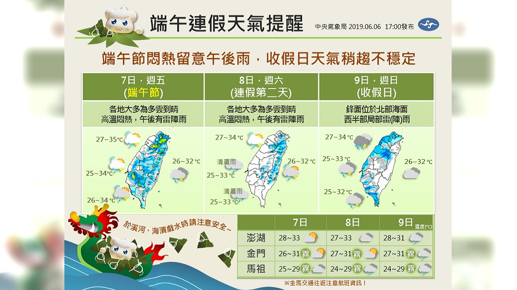 端午3天連假天氣變化。圖/翻攝報天氣 - 中央氣象局