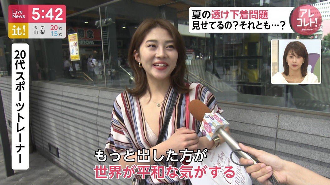 一名20多歲的年輕正妹給了讓人出乎意料的答案,多露一點應該可以讓世界更和平。(圖/翻攝自推特)