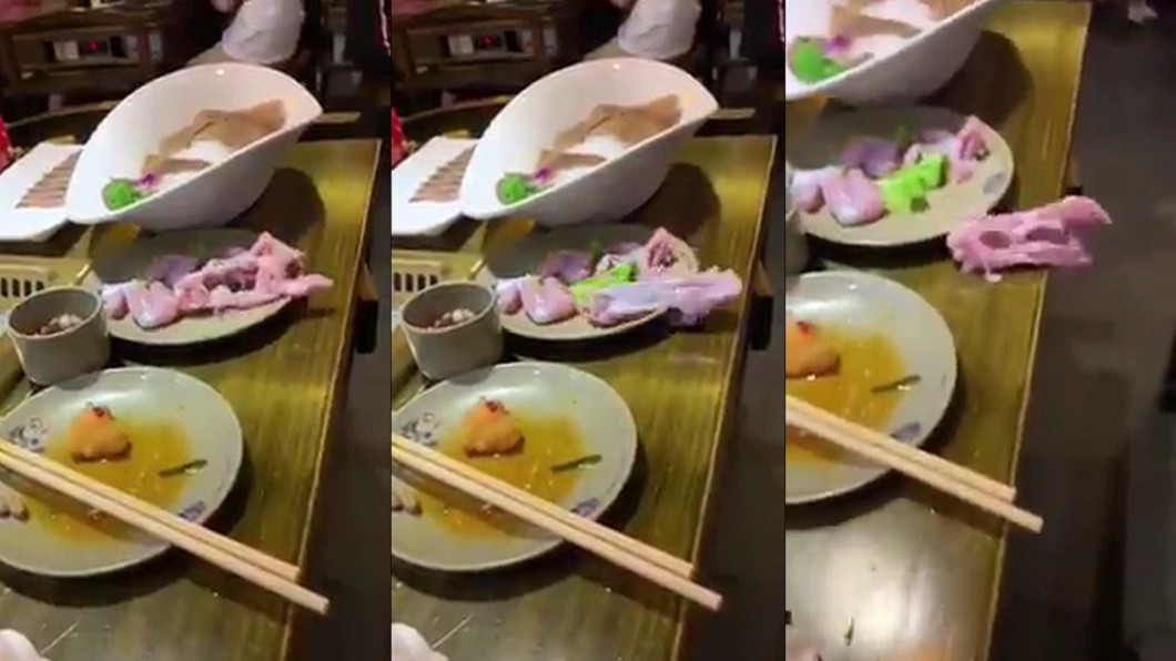 帶骨肉爬出餐桌「5秒墜樓」　女客慘叫：不敢吃了