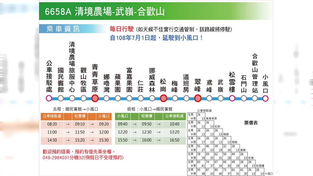 6658A路線於今日起延駛至小風口。／圖翻攝自南投客運官網