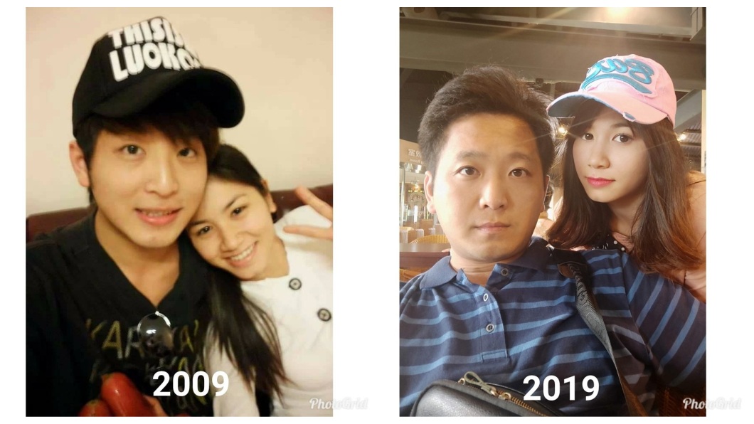 一名人夫網友分享自己和妻子10年前後的合照。(圖/翻攝自爆怨公社)