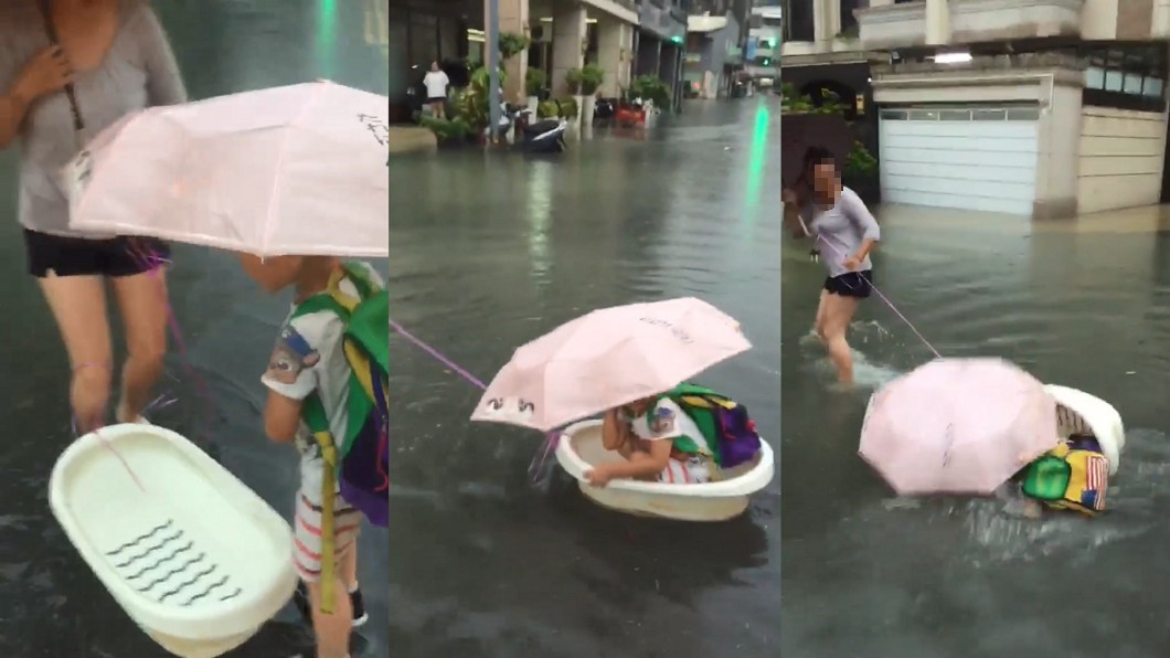 高雄淹水!母拿澡盆當船 兒慘翻2次全身濕
